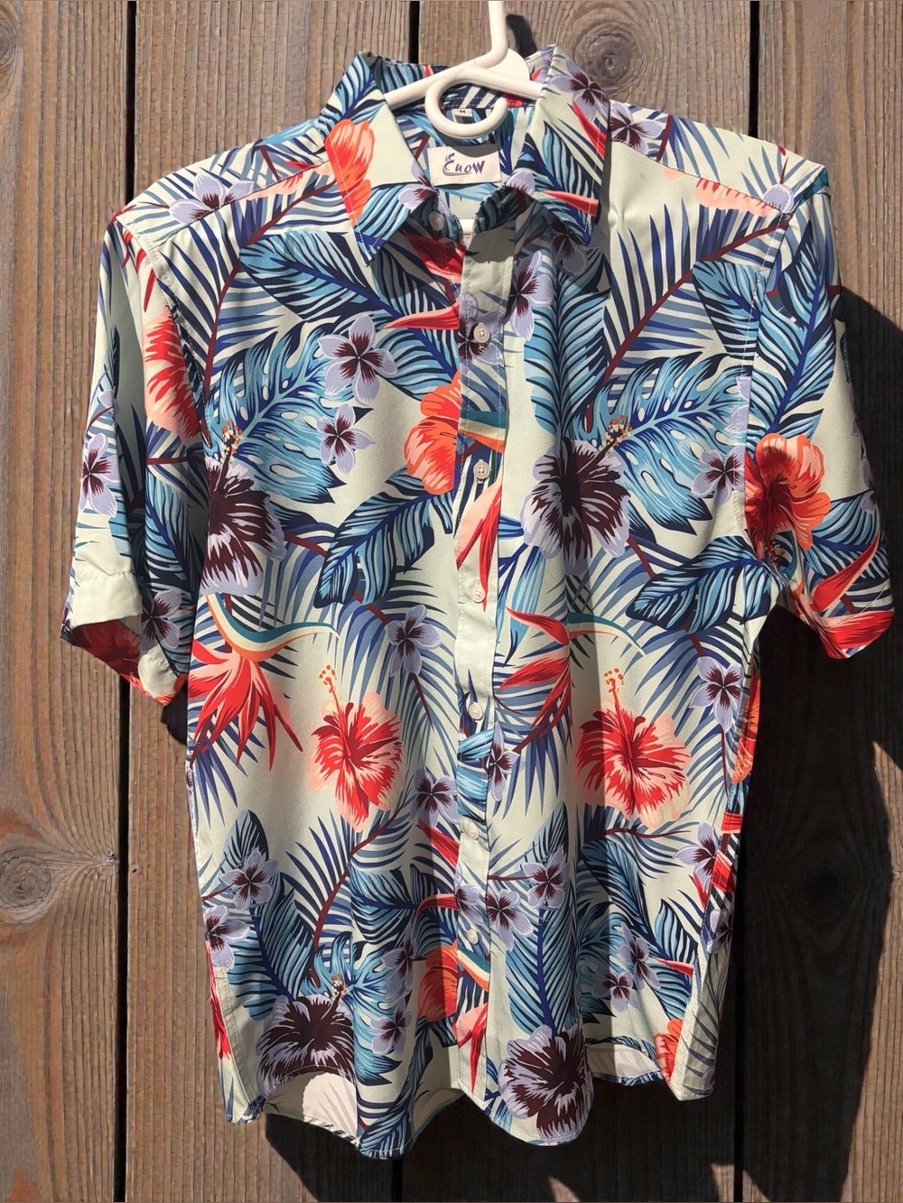 Euow Men's Floral Short-Sleeve Shirt - Tropical. Size Medium